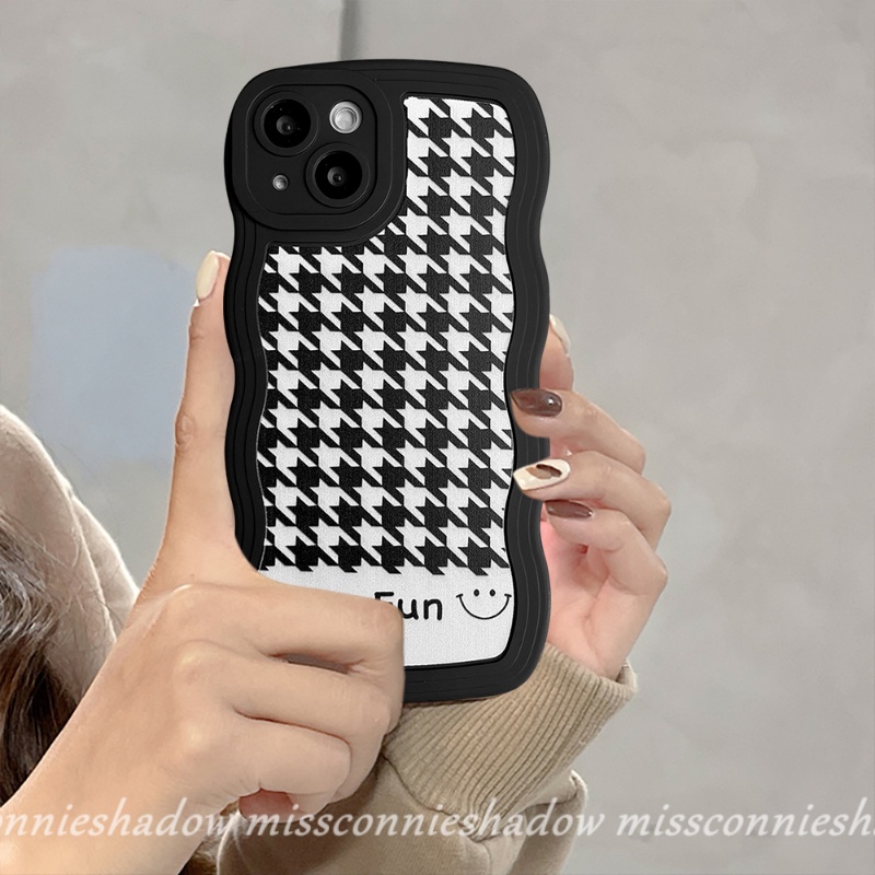 Redmi 10A 10 9A 10C A1 A1+ 9T 9 9C NFC Redmi Note8 Note10 Note11s Note10s Note10 Pro Max Plus Note9 Pro Note 11 Pro+ Ins Fashion Houndstooth Pattern Black Wavy Edge Soft Case Cover