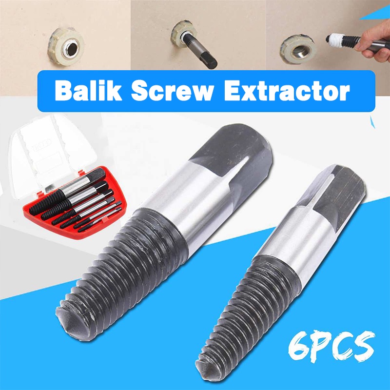 Screw Extractor Set Mata Bor 6pcs/Set Extractor Broken Screw Taffware Pembuka Baut Patah 6pcs/set Screw Extractor Set Tap Balik Set Pencabut Baut Patah