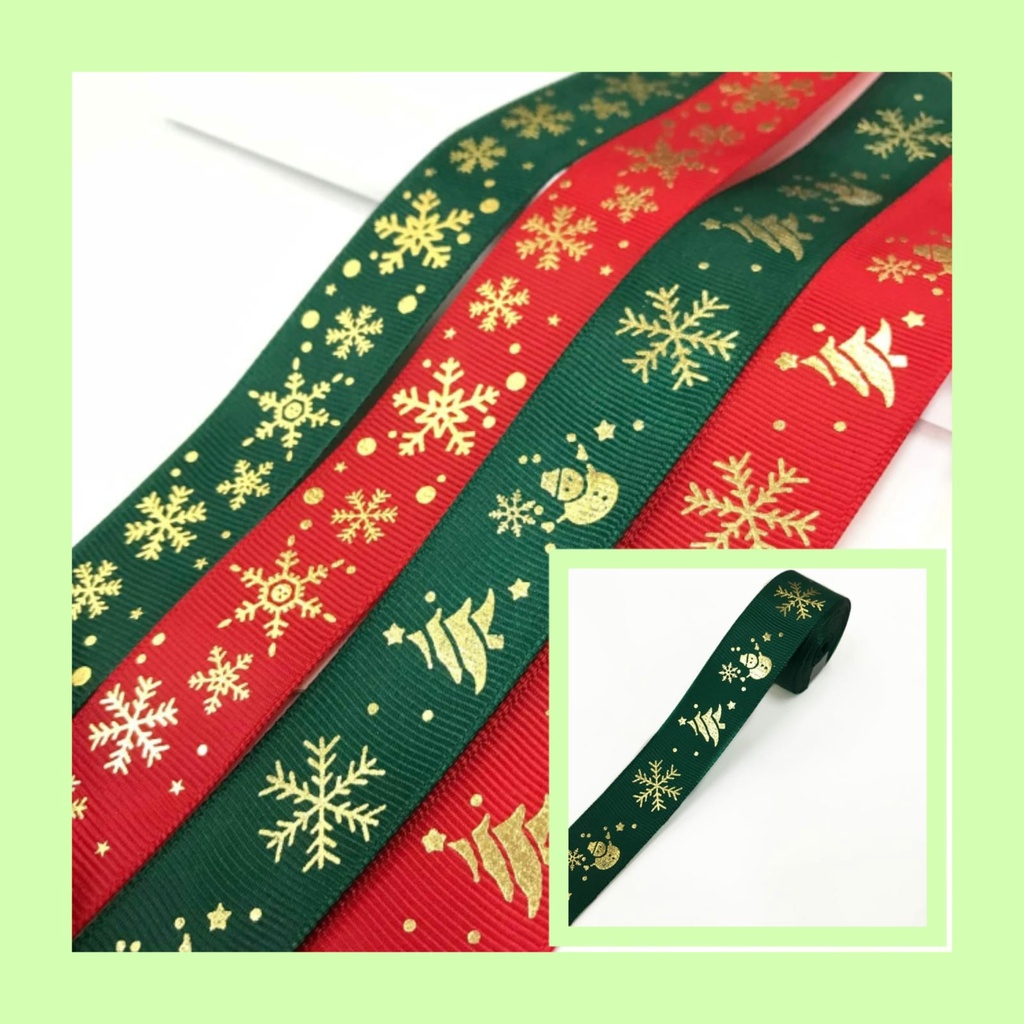 

1 YARD - 2.5 CM PITA NATAL KADO HAMPERS |MERRY CHRISTMAS MOTIF SNOWFLAKES SNOWMAN