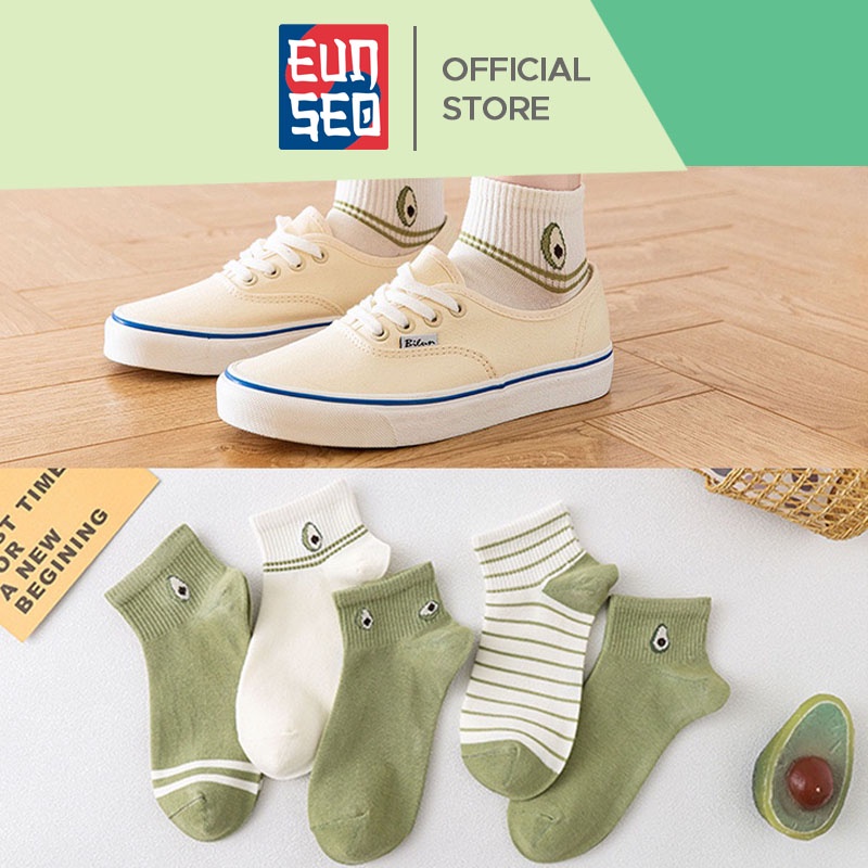 EUNSEO Kaos Kaki Pendek Wanita Motif Avocado Fashion Korea Kaoskaki Semata Kaki Premium