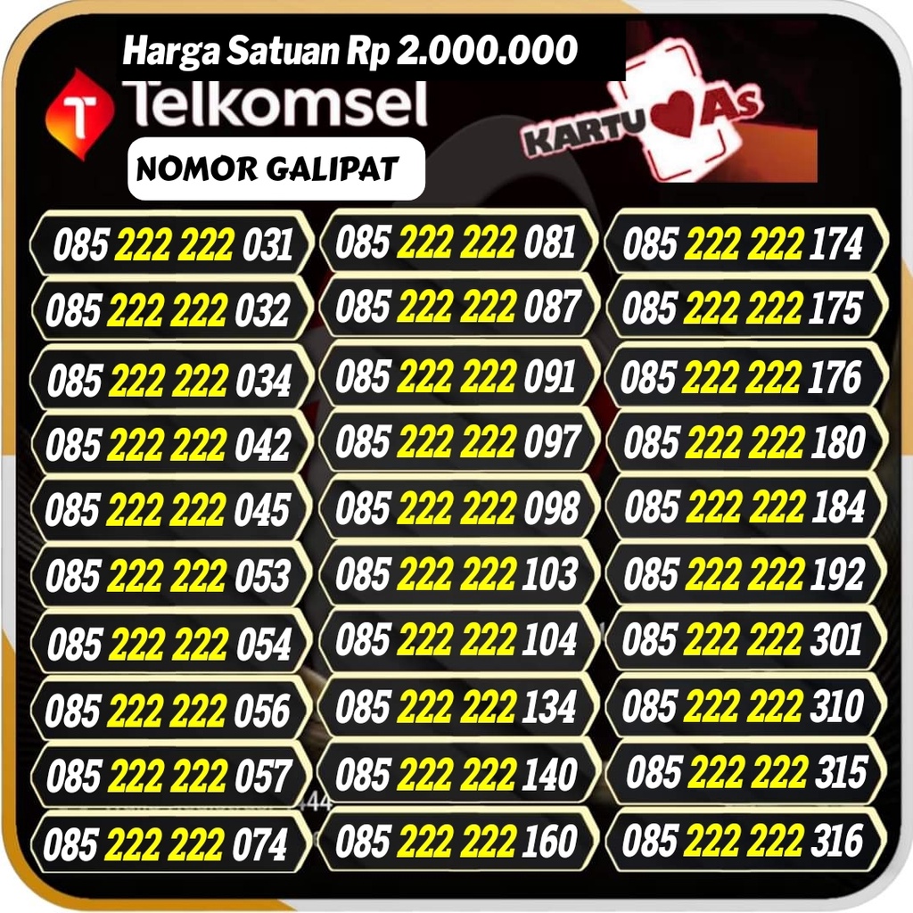 Nomor Cantik Telkomsel Kartu As 4G seri Hexa 222222 xx