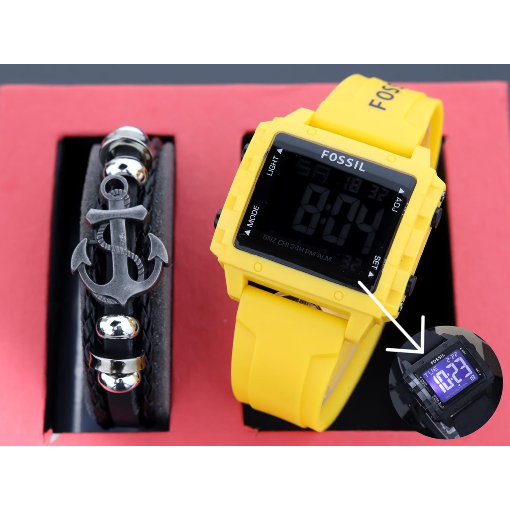 Jam tangan Pria Digital Strap Karet Free Gelang Kulit