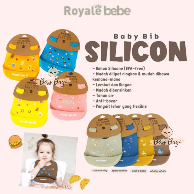 ROYALE BEBE Silicone Bib / Celemek Makan Bayi Silikon