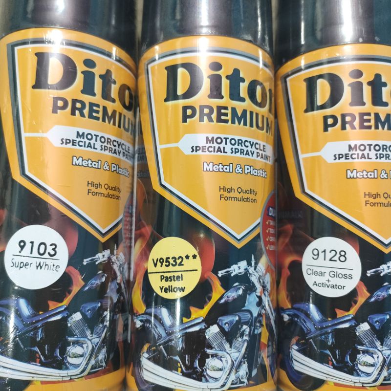 Pilok Cat Diton Premium Paket Lengkap 3 kaleng Pastel Yellow Kuning Pastel V9532 Super White 9103 Clear Gloss 9128 400cc Pilok Paketan Cat Semprot Special Spray Paint