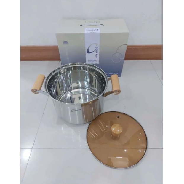 panci sup soup Tebal  + tutup kaca stainless calypso 26cm / panci high soup pot calypso tutup kaca 22cm 24cm 26cm / panci stock pot soup pot gagang kayu