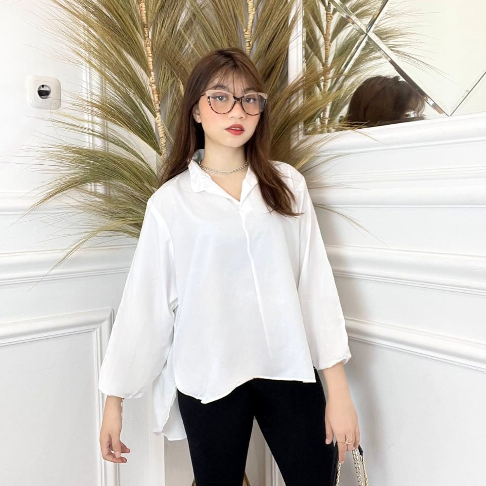 RD FASHION Sakura Vneck Shirt Blouse Kemeja Oversize / Kemeja Kantor / Kemeja Korea / Kemeja Oversized / Atasan Wanita