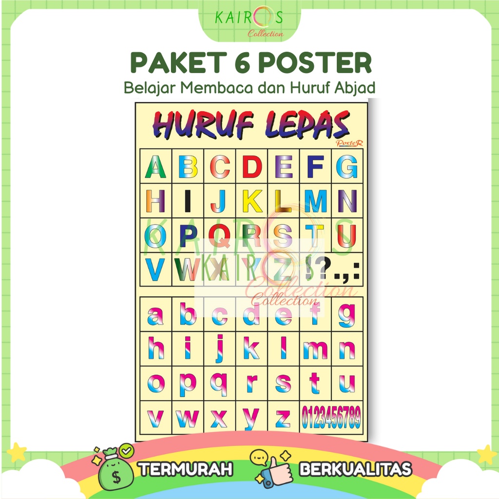 Poster Edukasi Anak Belajar Membaca dan Huruf Abjad Paket Isi 6 Pcs