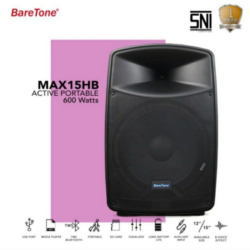 speaker portable original baretone max15hb usb bluetooth mp3