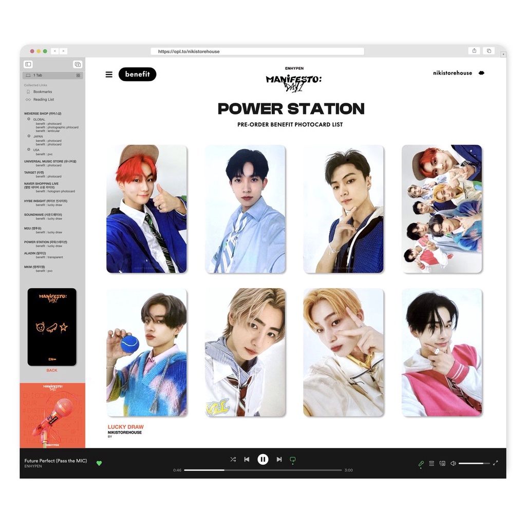 [Ready] Enhypen Album Manifesto MDO Day1 Weverse Version PC Photocard Unsealed LD Lucky Draw Powerst