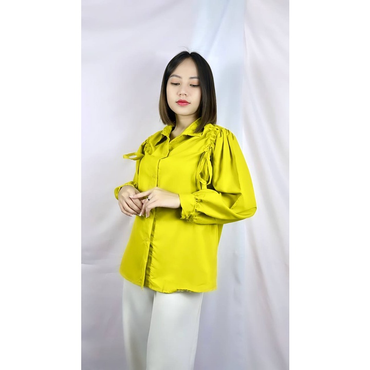 Tq88indonesia Fashion Baju Atasan Wanita Terbaru /  Faezya Blouse / Blus Polos Serut Lengan Panjang / Pakaian Casual Cewek