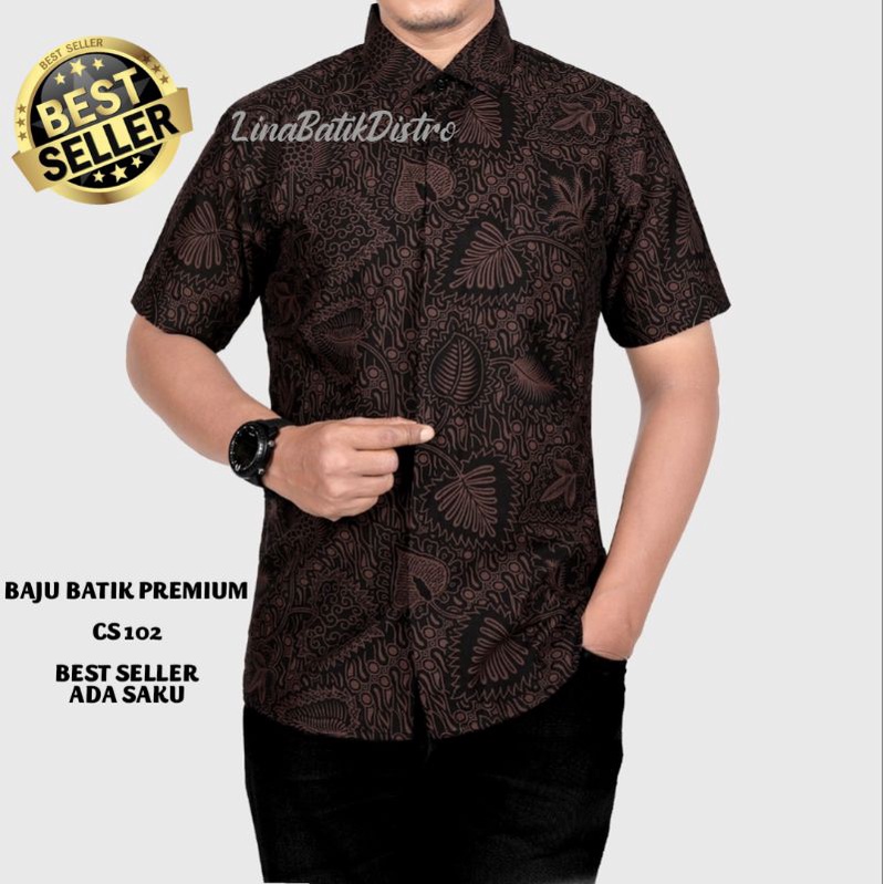 LBS 876 KEMEJA BATIK PRIA SLIM FIT LENGAN PENDEK