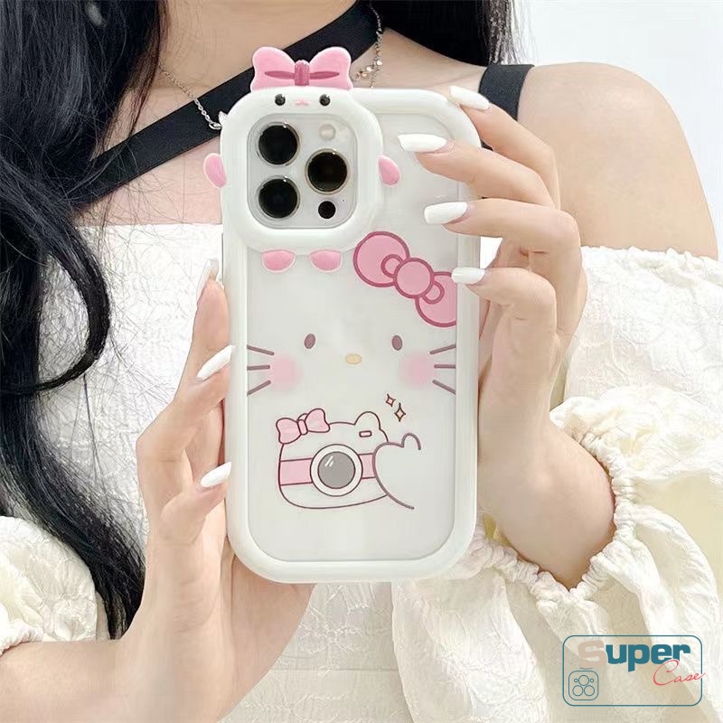 Case Kartun Hello Kitty Lucu Samsung A04E A14 A04 A12 A52 A32 A03s A13 A04s A53 A03 A73 A23 A22 A02s A50 A51 A52s A50s A21s A71 A11 M22 A33 3D Bow-knot Little Monster Lens Case