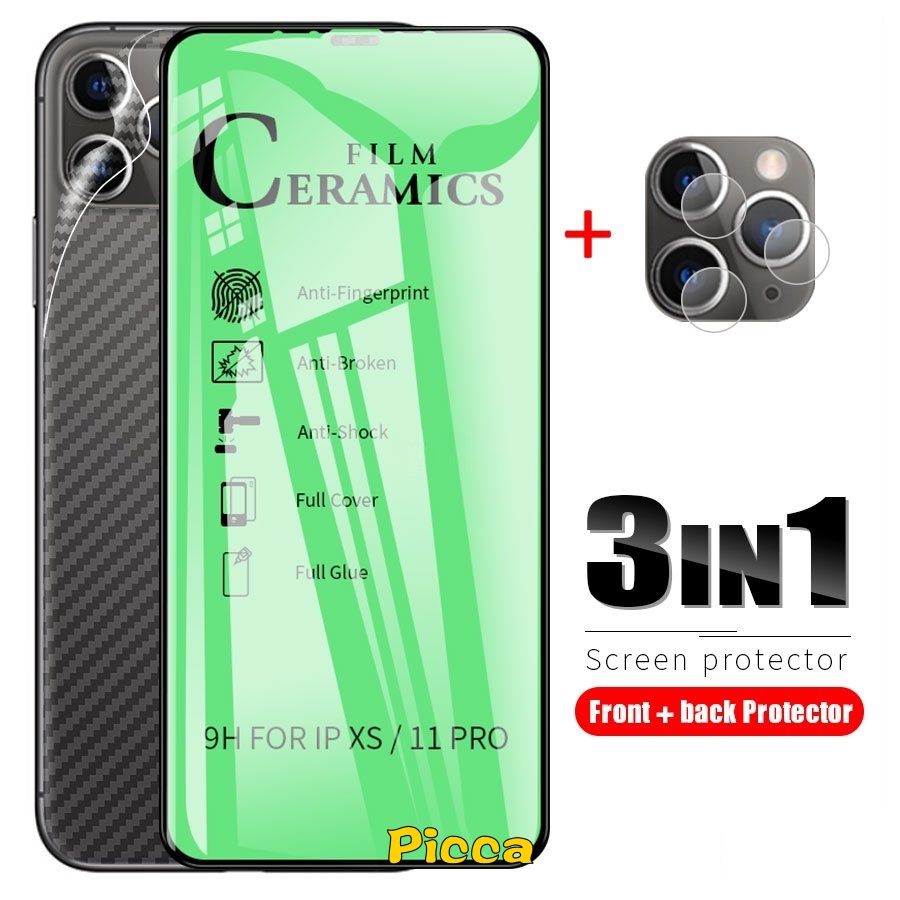 3in1 Pelindung Layar Tempered Glass 9D Untuk iPhone 11 14 13 12 Pro 7 8 14 6 6S Plus XR XS MAX SE 2020