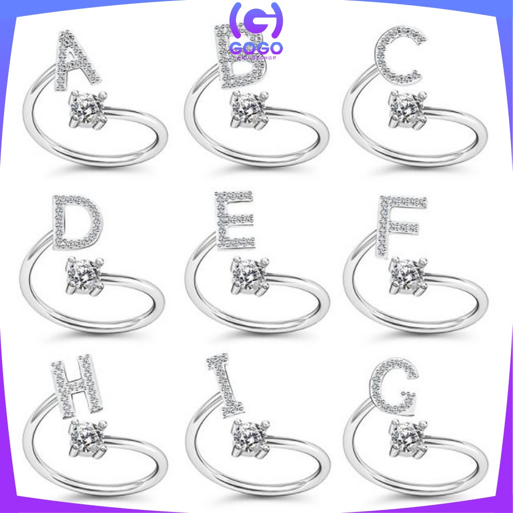 GOGO-K59 Cincin Huruf Silver Abjad Huruf A-Z Stainless Inisial Nama Cincin Alphabet Wanita Fashion / Cincin Wanita Huruf Set Perhiasan Wanita