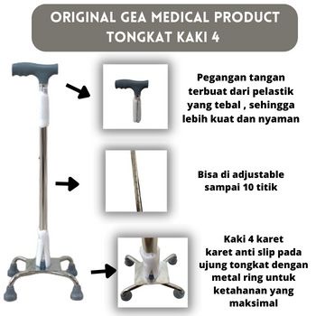 Tongkat Gea  Medical Kaki 4 FS924 Persegi Alat Bantu Jalan Lansia