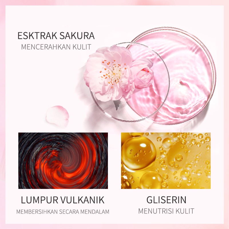 LAIKOU Sakura Masker Lumpur KAOLIN Menghilangkan Komedo Hitam Mengontrol Minyak 80g