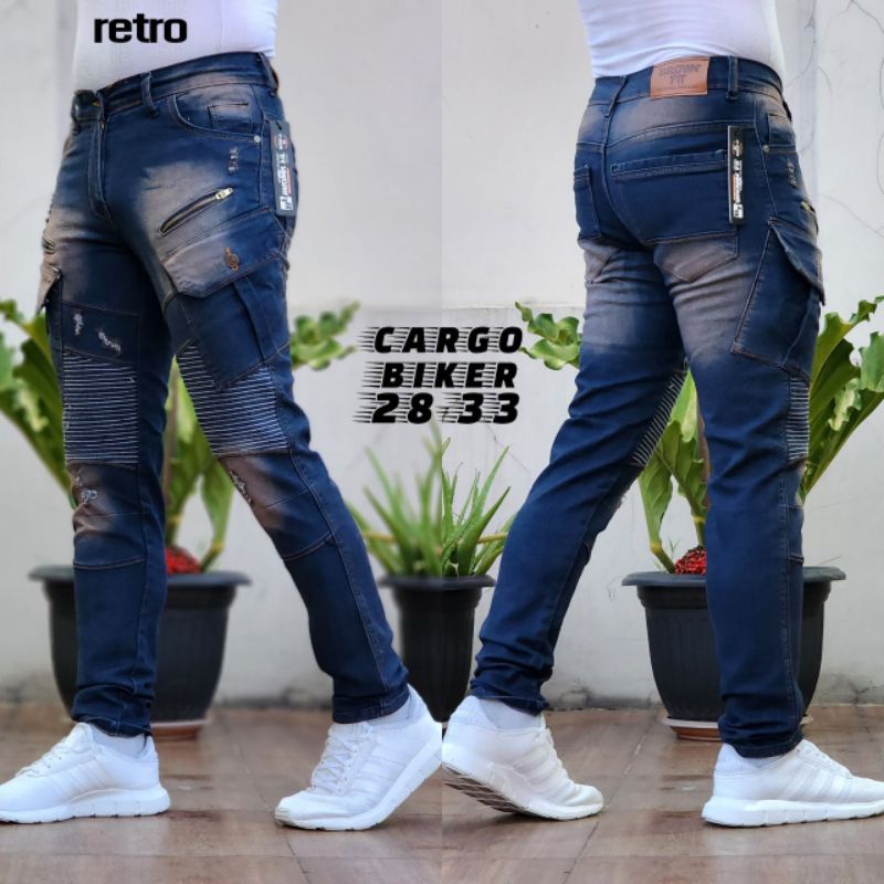 Celana Pria Jeans Sobek Puring Bikers Boriel Celana Biker