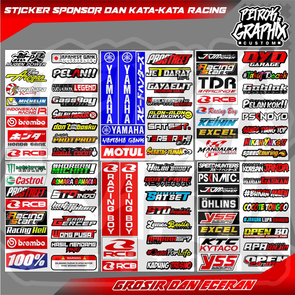 STIKER PACK KATA KATA RACING LENGAKP / STIKER PACK SPONSOR RACING STIKER VARAISI MOTOR DESAIN TERBAR