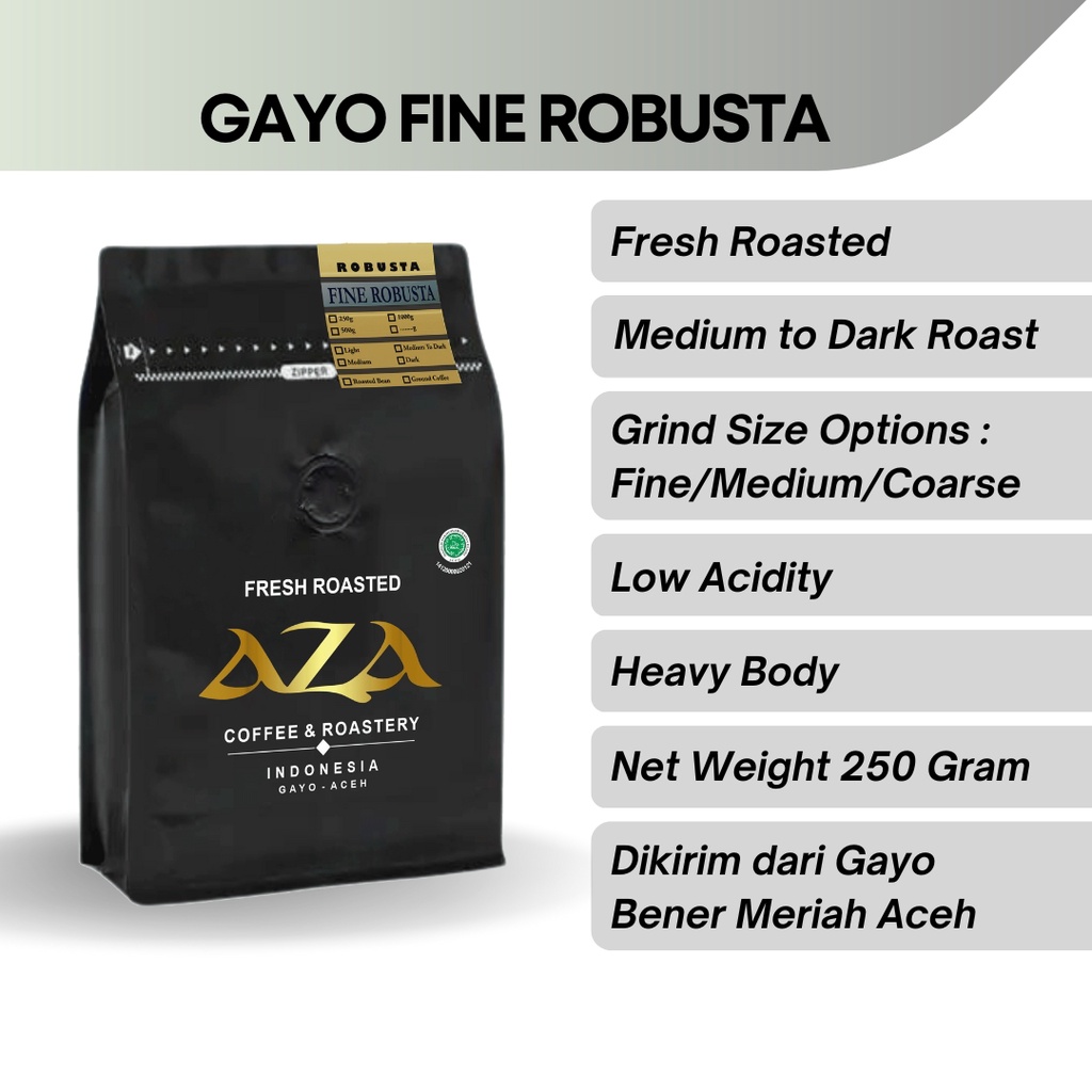 

Aza Coffee Kopi Robusta Gayo Premium 250g Bubuk Biji Roasted Beans Coffe