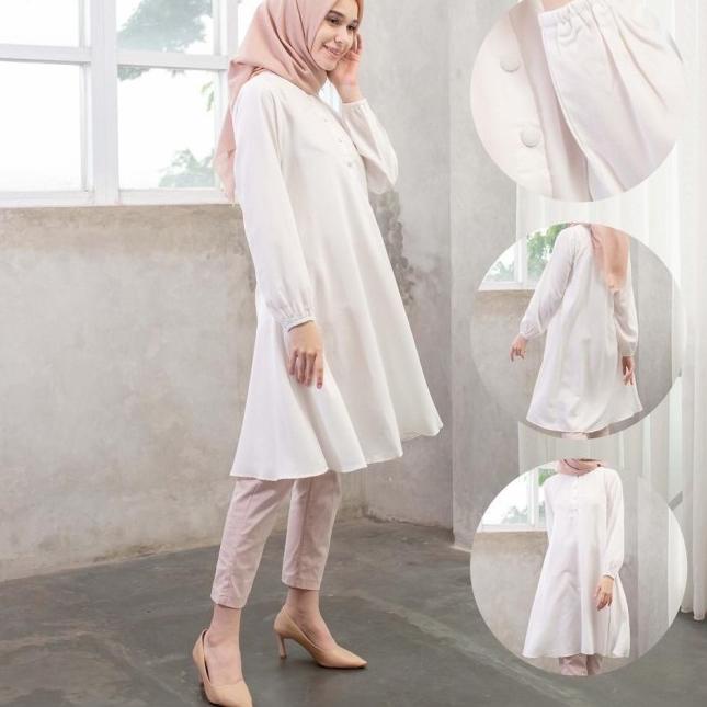 baju Tunik Remaja polos putih Long Tunik Tunik Rayon Fathin basic - mocca, M