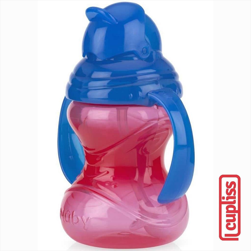 NUBY 123170 300 ml Twin Handle Flip it Straw Blue Red Botol