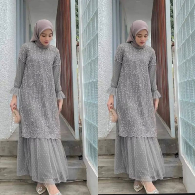 Baju Gamis Brukat Muslim Brukat Wanita Remaja Dewasa Modern Fashion Pakaian Lebaran 2023 Maxi Tiara 