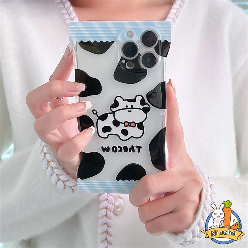 Soft Case Bumper Silikon Motif Sapi Hitam Putih Tahan Banting Untuk iPhone 14 13 12 11 Pro Max X Xr Xs Max 8 7 6 6s Plus SE 2020