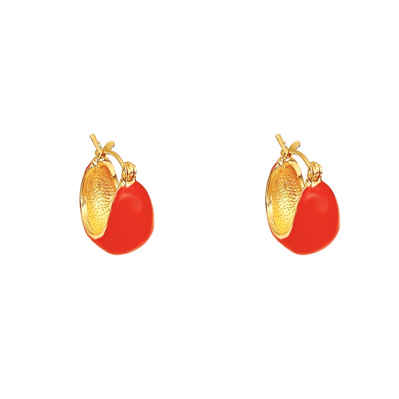 Anting Tusuk Bentuk C Warna Merah Bahan 925 Silver