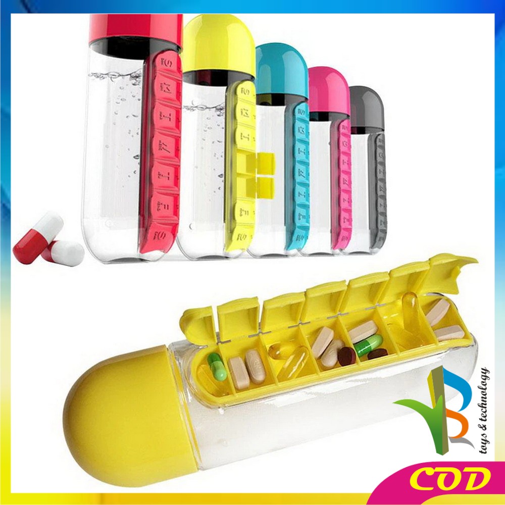 RB-C313 Botol Minum 2 IN 1 Botol Air Minum 600ML + Kotak Obat Harian / Botol Minum Obat / Bottle Water Tumbler Outdoor