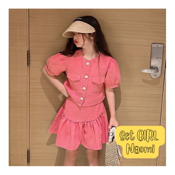 Baju Setelan Anak Perempuan Warna Pink Girlset Rok Atasan Blouse Merah Muda Naomi