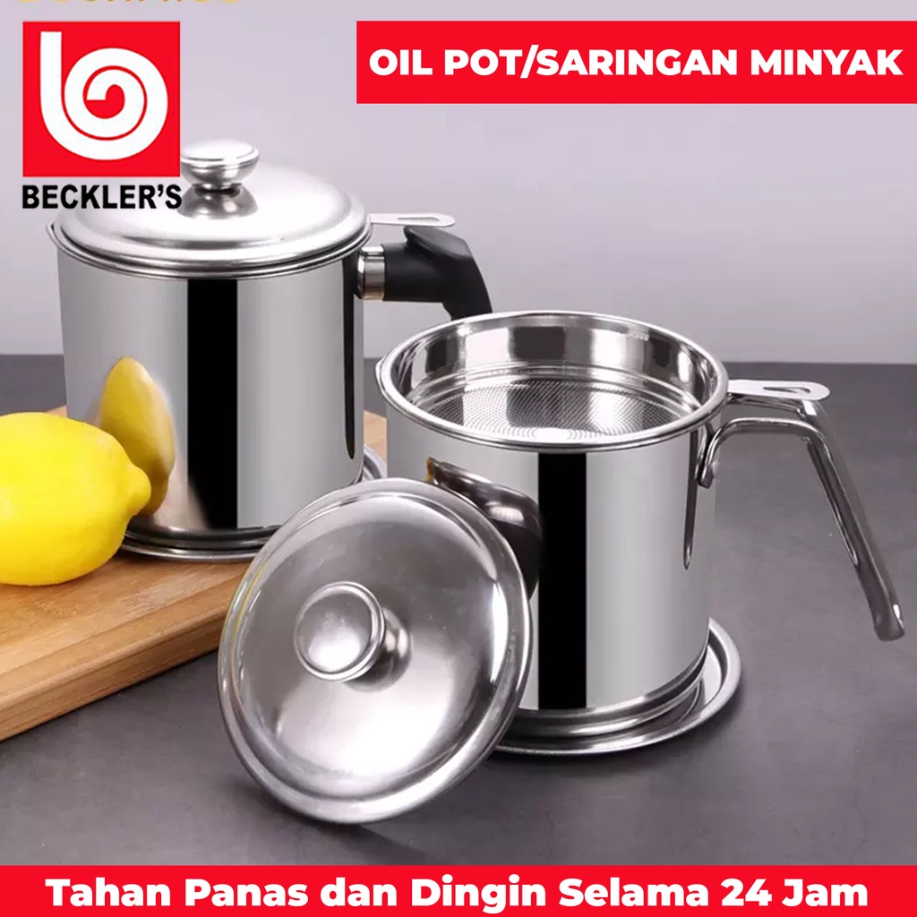 Tempat Saringan Minyak Bekas Gorengan 1,3L / Oil Pot Wadah Saringan Minyak Stainless Steel