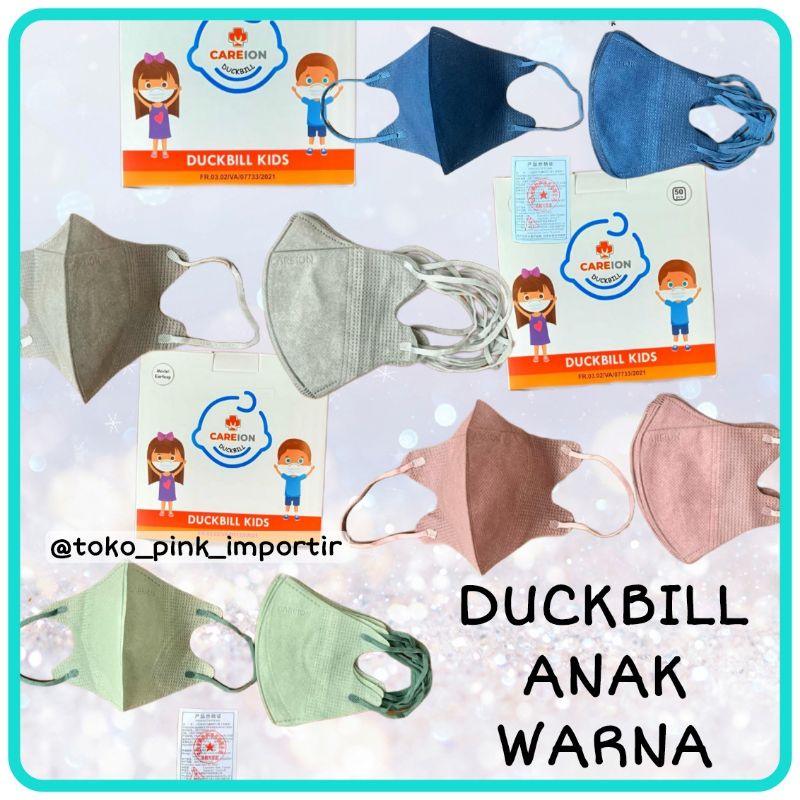 Masker Duckbill Anak Anak Kids mask 3Ply Polos Careion Warna Warni Hitam putih original isi 50 Pcs 50pcs Ducbil Duckbil Duck Bill Anak
