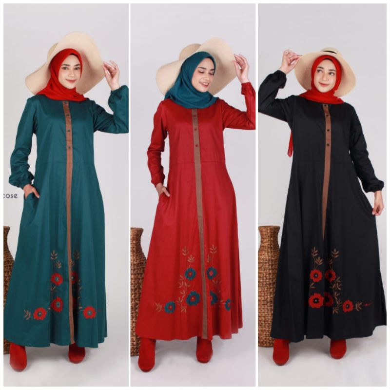 SALE Abaya bordir cantik Dannis Collection A220914 | 220914 - hitam black size XS emerald XS M red X