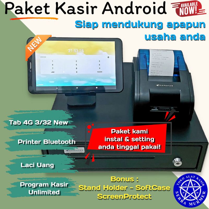 Paket kasir android kuliner boba foodtruck franchise depot warung ayam geprek seblak puding roti kue kekinian