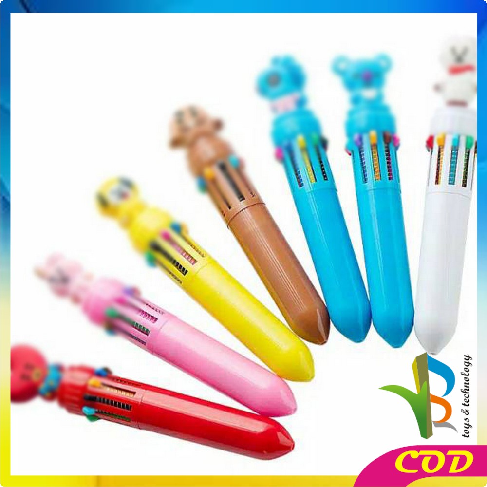 RB-A13 PENA Karakter Rainbow Pulpen Kartun 10 Warna Pen Warna Warni Bolpoin Karakter Lucu