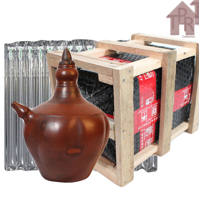 Gerabah - Kendi Tanah Liat / Kendi Air Jumbo Walog 6 Liter + Krat Kayu