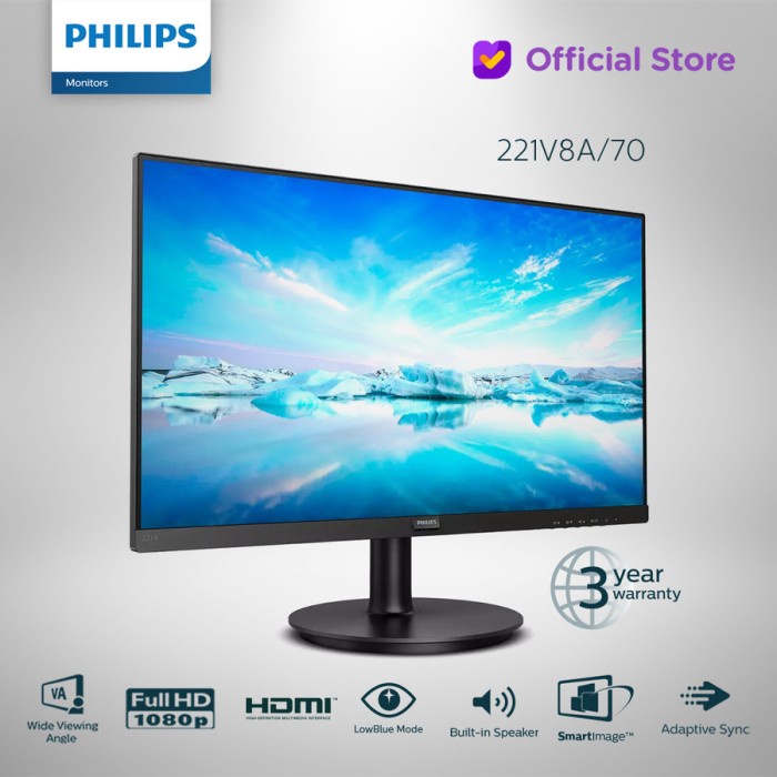 Philips 221V8A 22&quot; Inch 1080p VGA HDMI Speaker 75Hz VESA-Monitor LED Gaming