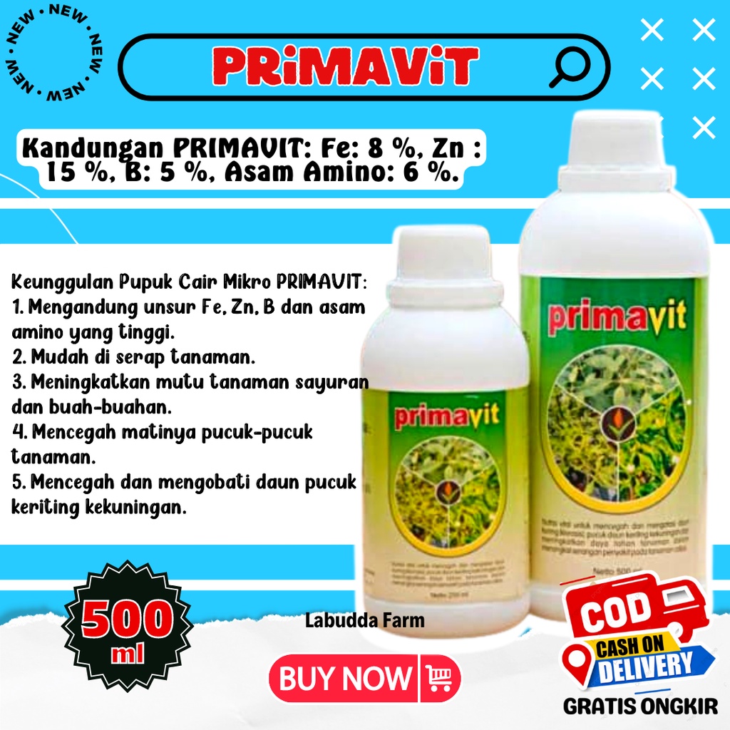 Pupuk Cair Mikro Primavit 500ml Pupuk Tanaman Cair Dilengkapi Zat Besi Boron Zinc Asam Amino Untuk T