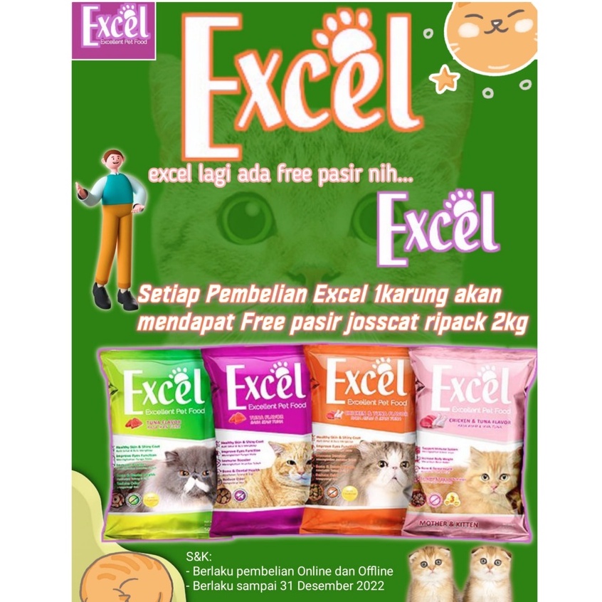 Grab / Gojek Makanan Kucing Excel 20kg- Bentuk Segitiga Rasa Ayam