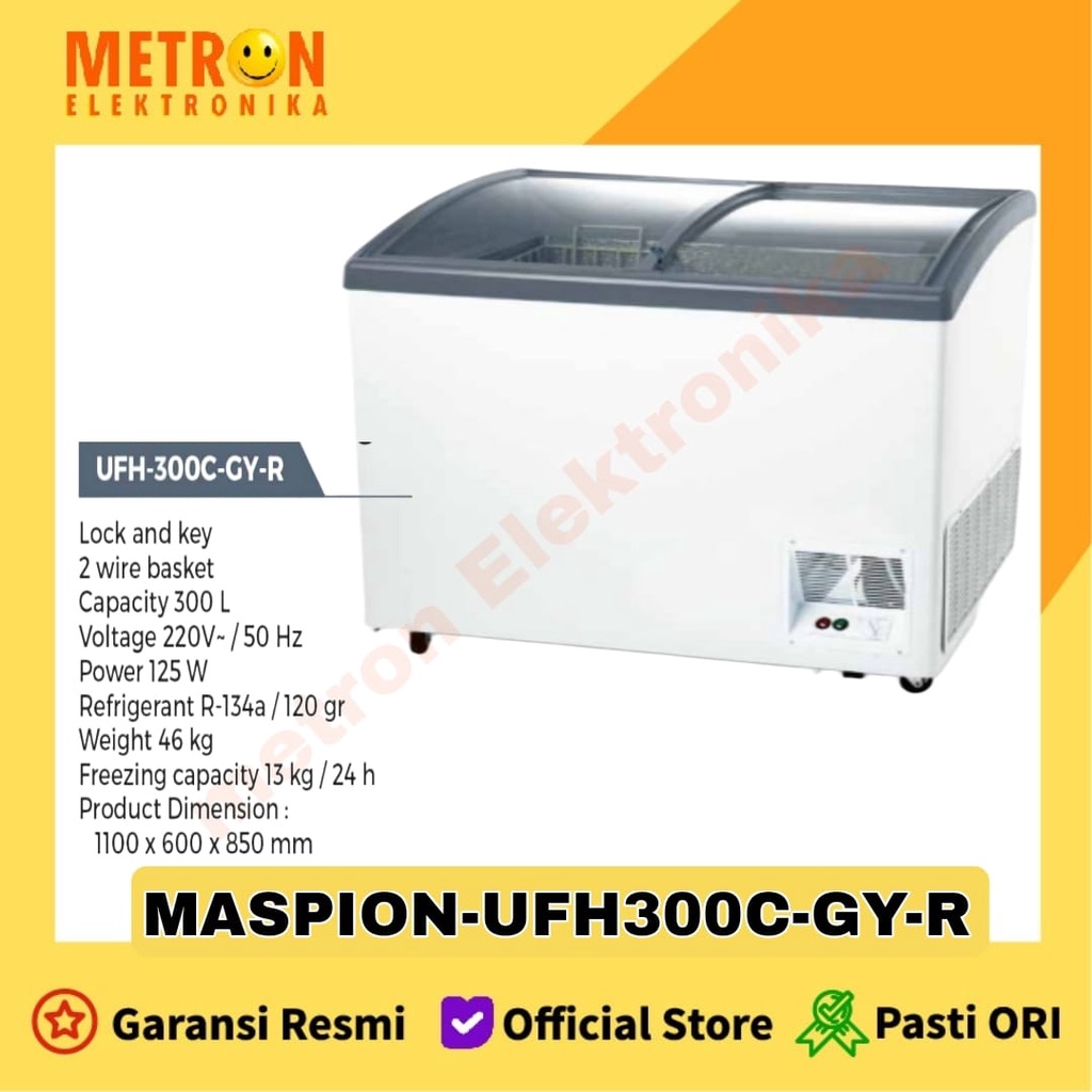 MASPION UFH 300 C-PW / BL / RD - CHEST FREEZER BOX SLIDING GLASS PINTU KACA  300 LITER / UFH300CPW