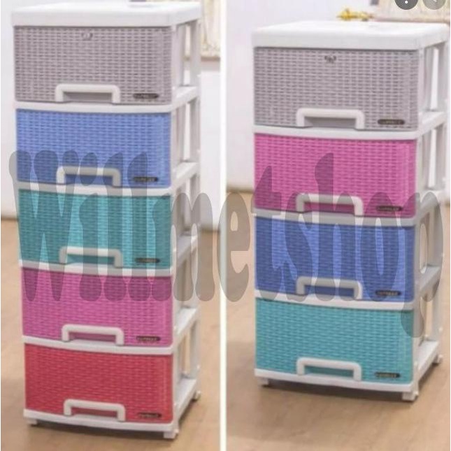 Lemari Plastik Napolly Rotan 5 Laci stock ready