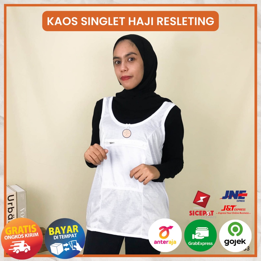 Ezpata Kaos Dalam Haji Singlet Resleting Perlengkapan Umroh Warna Putih Polos Unisex Pria Wanita Untuk Menyimpan Uang Murah Bekualitas