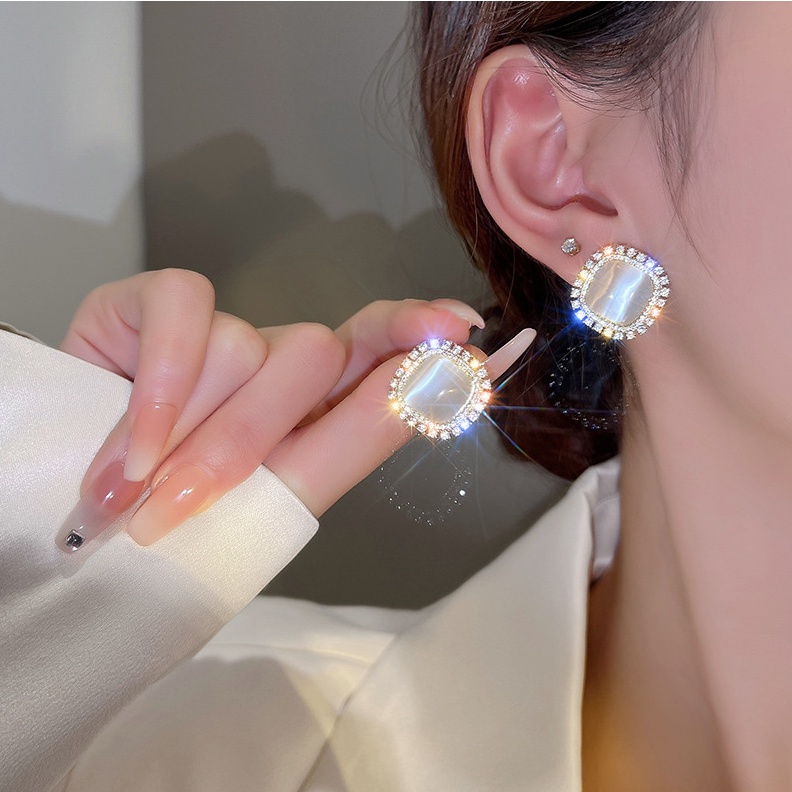 Anting Stud Hias Kristal Mutiara Gaya Korea Untuk Wanita