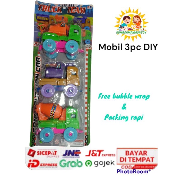 Mainan Anak Mobil Truck Warna warni isi 3pcs Model DIY
