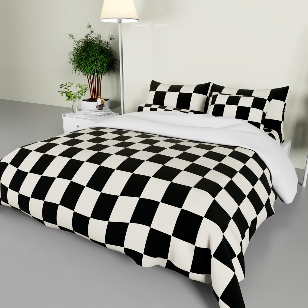 COD BEDCOVER TANPA BUSA SINGLE ABU BIRU UNGU HITAM PUTIH UKURAN 120X200 160X200 180X200 ANTI LUNTUR SELIMUT SAJA MOTIP KOTAK  2 WARNA AESTHETIC