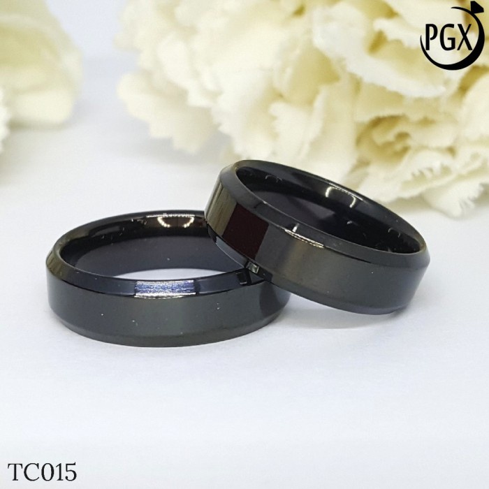 PGX Cincin Titanium Couple Emas Hitam Aksesoris Fashion Perhiasan Anti Karat - TC004