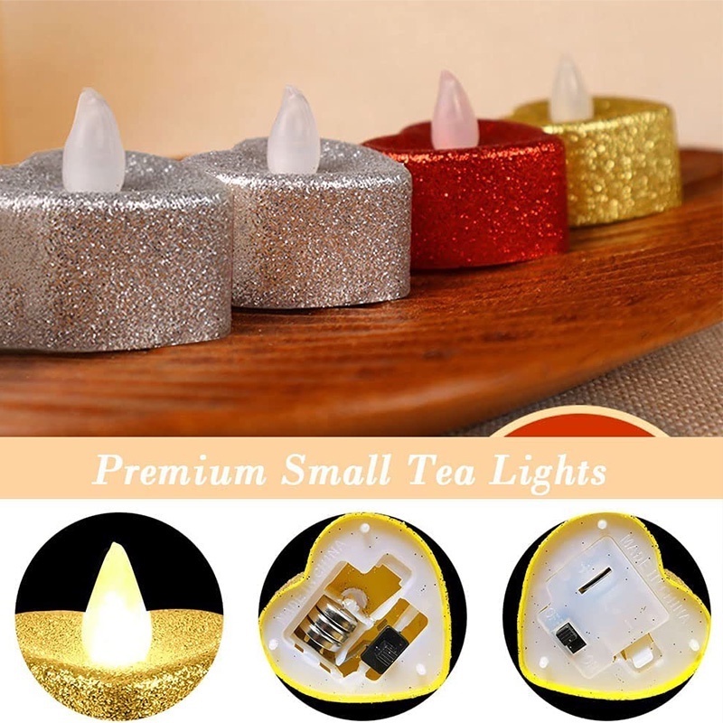 Lampu Lilin LED Bentuk Hati 3 Warna Glitter Untuk Dekorasi Pesta Pernikahan