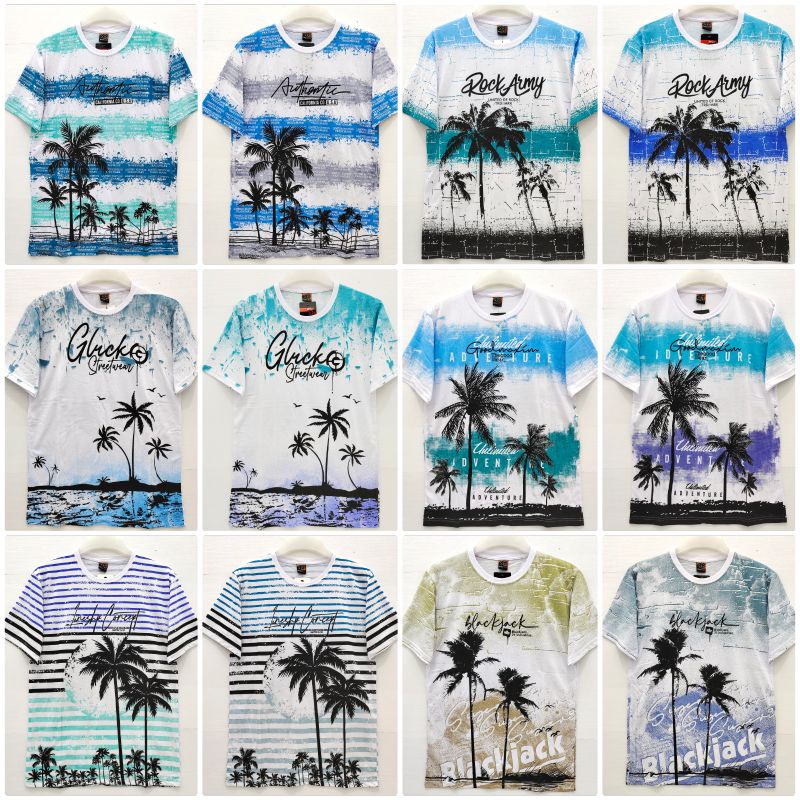 Kaos oblong distro full print pantai pendek size L