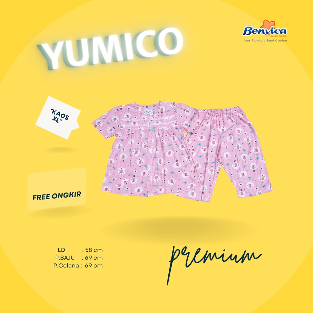 BAJU TIDUR CELANA PENDEK 3/4 XL KAOS PREMIUM YUMICO BANYAK MOTIF - C