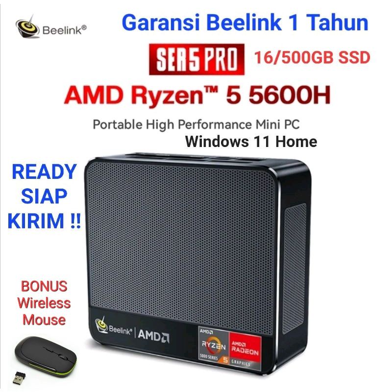Mini PC Beelink SER5 AMD 5 5600H 16/500GB SSD 4K M.2 NVMe Dual HDMI  windows 11